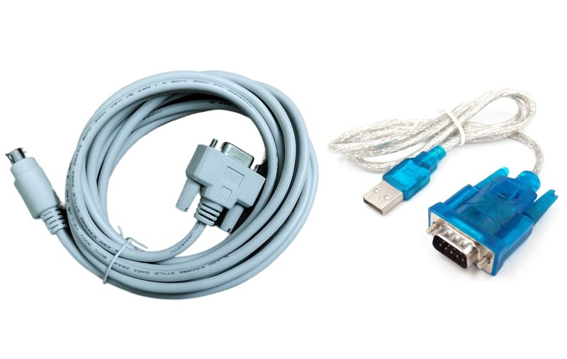 كابل برمجة Delta PLC (أبيض، 3 متر) وكابل USB إلى RS232 تسلسلي (أزرق، 2.5 قدم) لسلسلة DVP PLC - Image 1